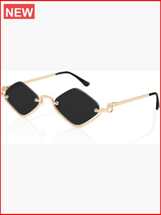 Retro Y2K Semi-Rimless Sunglasses UV400 Protection Narrow Gold Sunnies main image 6